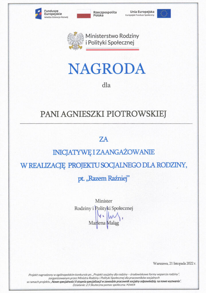 Nagroda MRiPS dla Agnieszki Piotrowskiej z 2022 roku